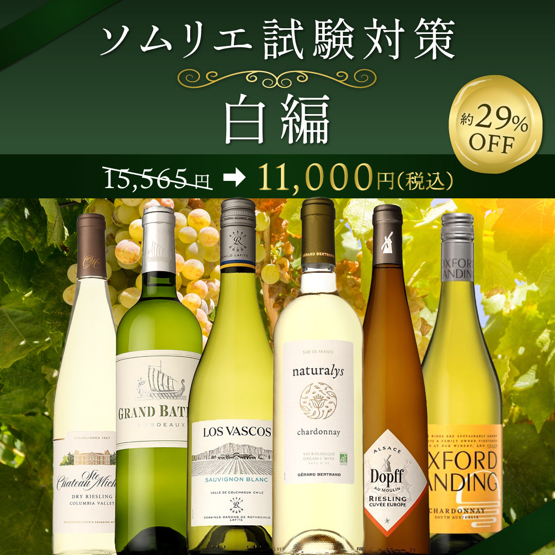 【6月~9月クール配送・送料無料・解答例付き】ソムリエ受験の方へ!気軽に開けれて学べる。「白ぶどう基本の3品種 」6本セットVol,2