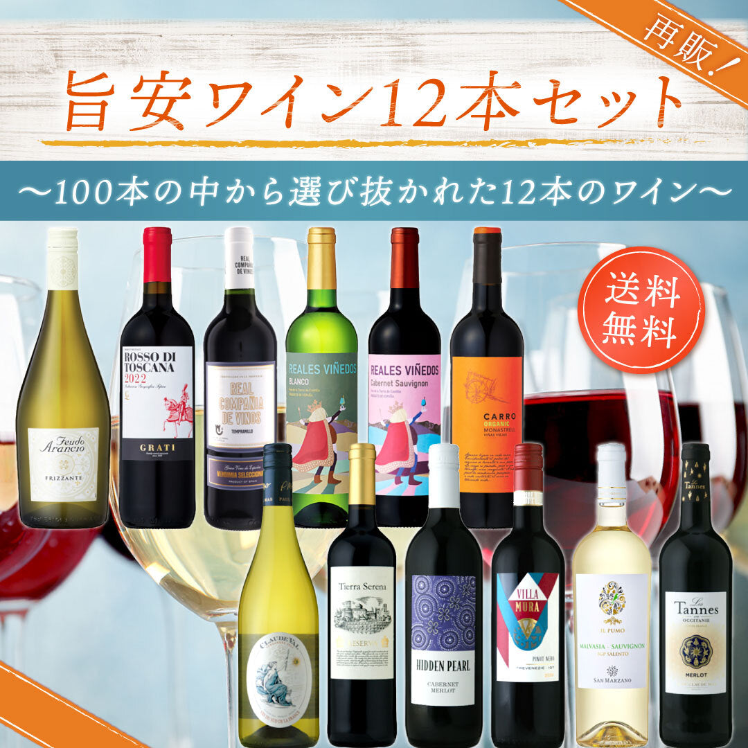 【送料無料】再再再販!旨安ワイン12本セット ~100本の中から選び抜かれた12本のワイン~※倉庫出荷のため、店舗商品と同時注文不可