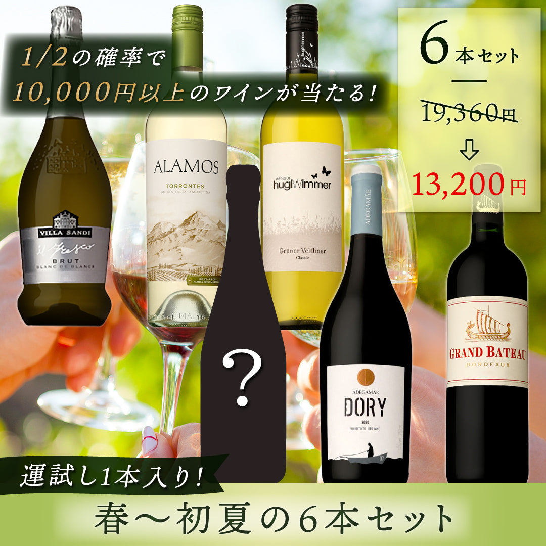 【送料無料・限定60セット】1/2の確率で10,000円以上のワインが当たる！運試し1本入り・春～初夏の6本セット ※倉庫出荷のため、店舗商品と同時注文不可