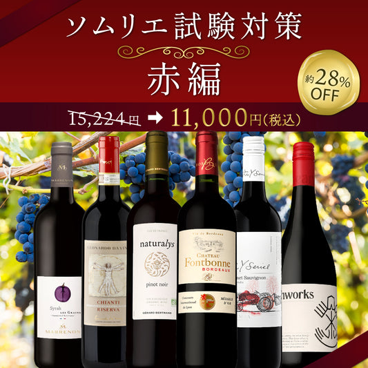【6月～9月クール配送・送料無料・解答例付き】ソムリエ受験の方へ！気軽に開けれて学べる。「黒ぶどう基本の3品種+1」6本セットVol.2