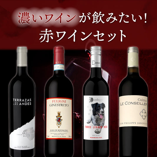 【6月～9月クール配送】濃いワインが飲みたい！赤ワイン4本セット