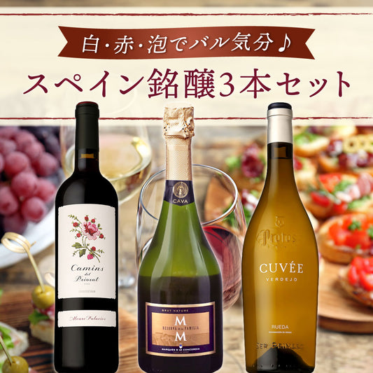 白・赤・泡でバル気分♪スペイン銘醸3本セット